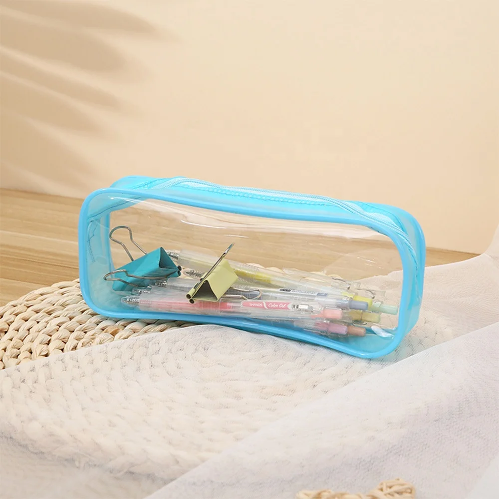 Clear PVC Big Capacity Pencil Case Transparent Pen Bag and Cosmetic Pouch with Zipper for School and Office Gift