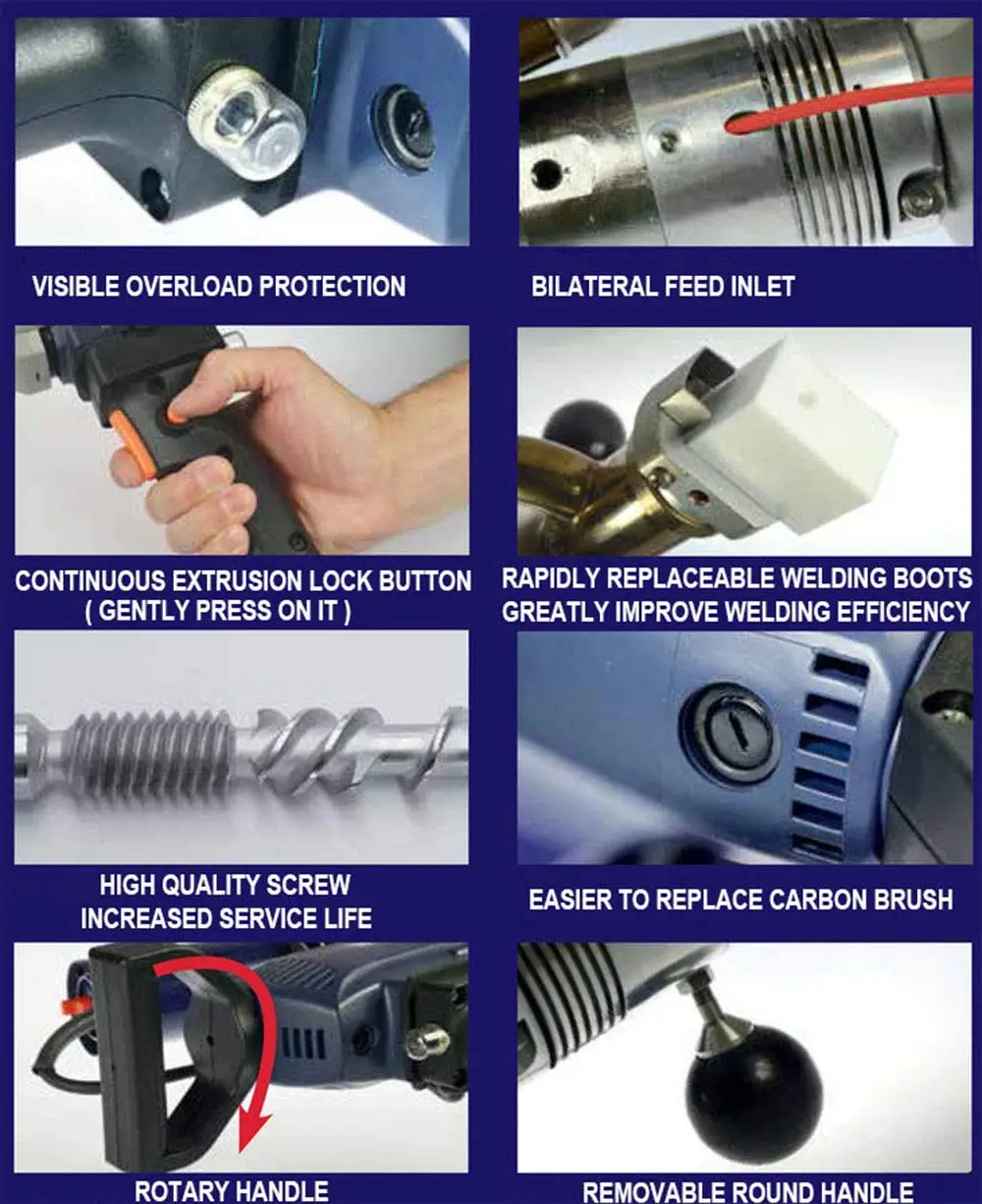 WELDY 3400W Handheld Plastic Extrusion Welding Machine kit EX2 Hot Air Plastic Welder Gun Vinyl Weld Extruder Welder Machine