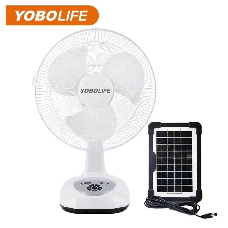 Hot Selling 12 Inch Solar Rechargeable Emergency Oscillating DC AC Table Electric Fan