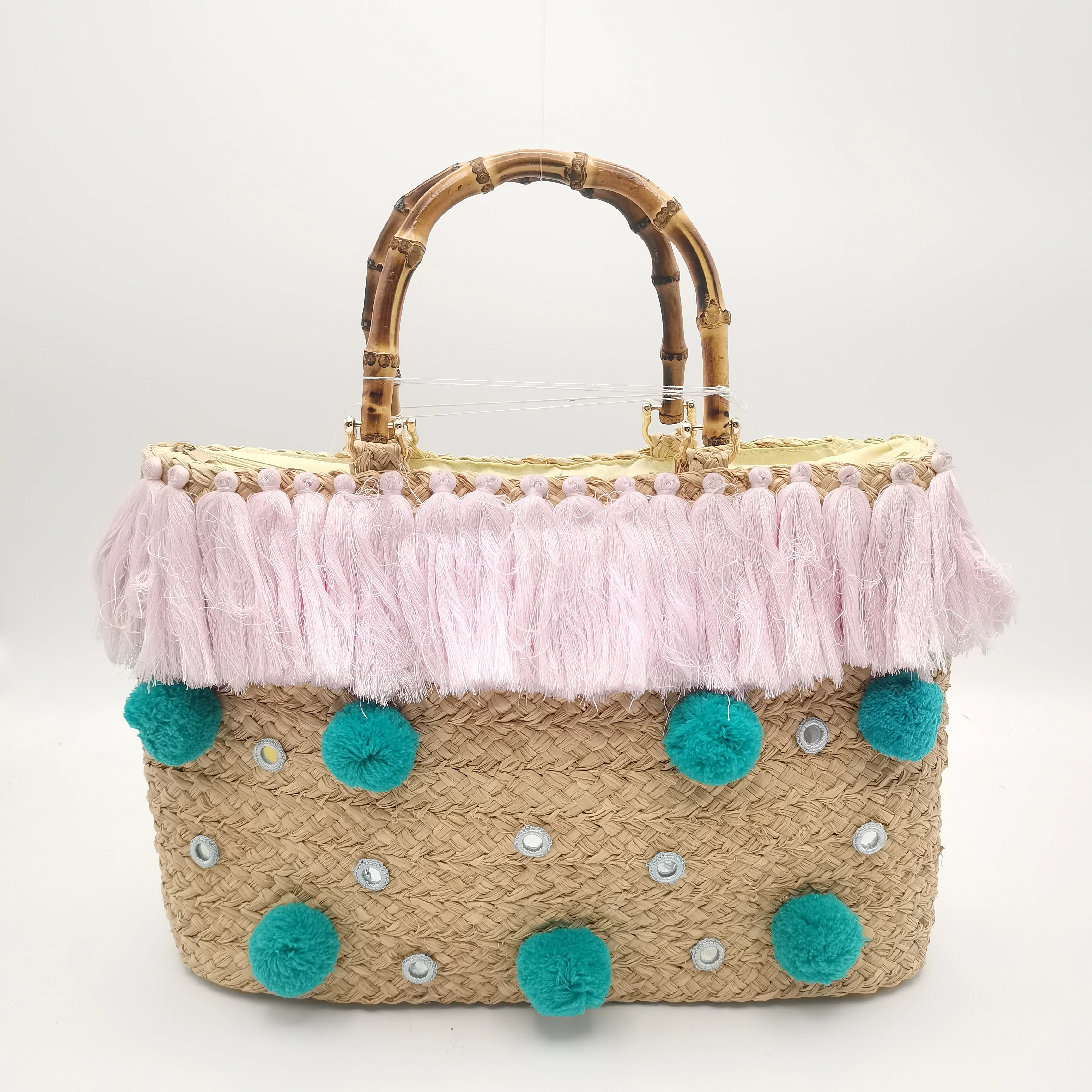 bags for women woven straw beach bag with bamboo handle beach bag raffia straw