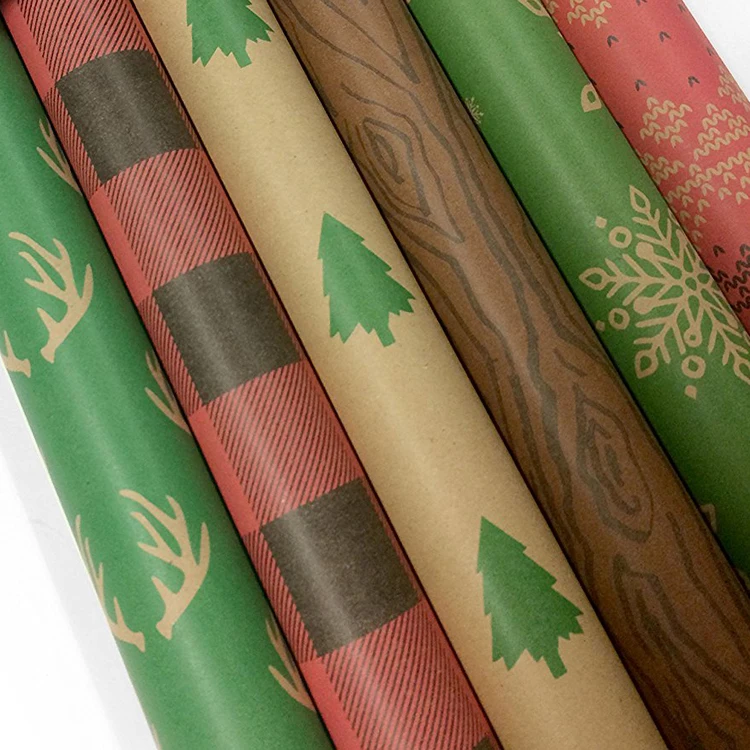 Vietnam free sample Xmas design Kraft Paper Roll Christmas Printed Wrapping Paper for Gift Packing