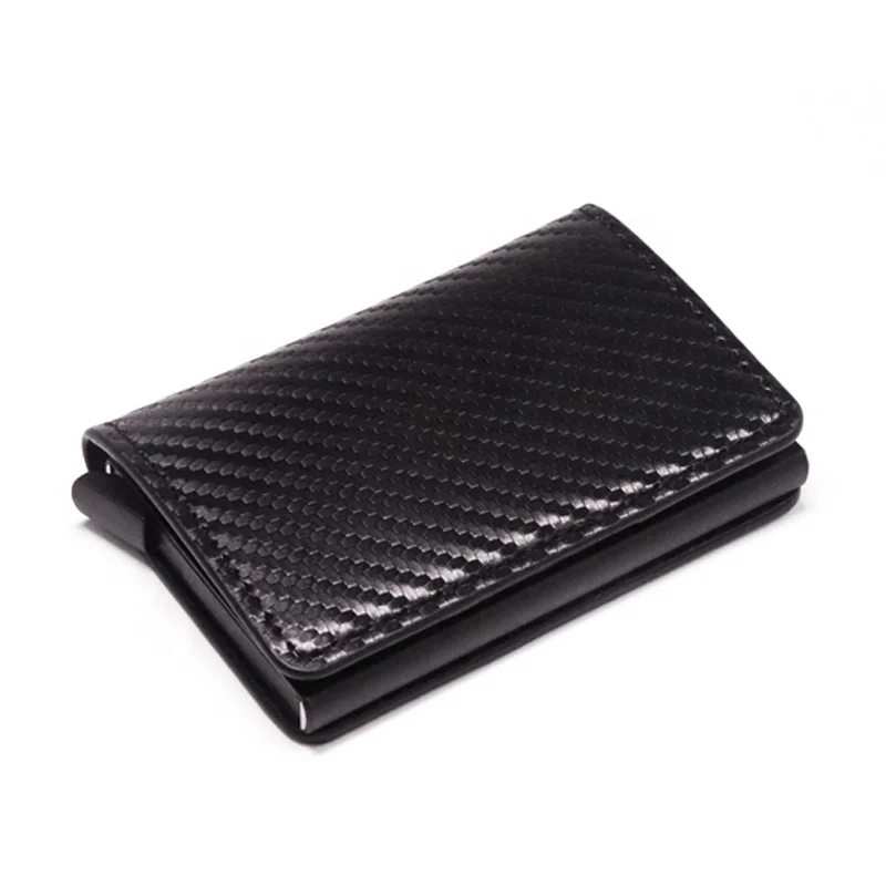 Aluminum RFID Wallet Portable Carbon Fiber Metal Card Holder Case Short Fashion Metal Automatic Pop up Credit Card Case