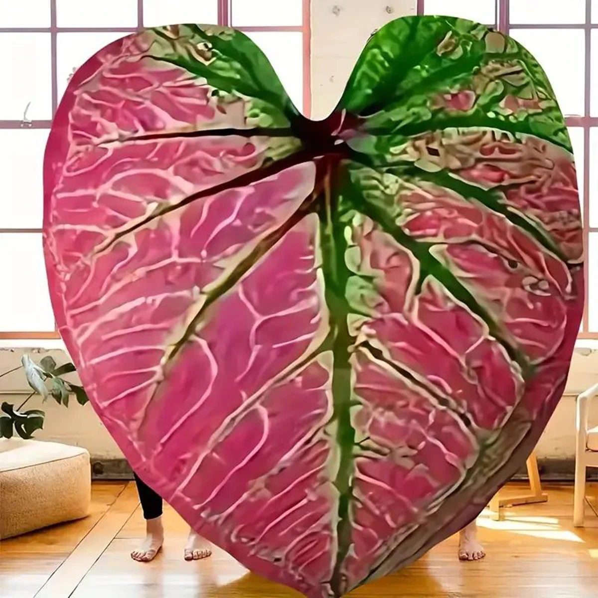 Manufacturers new dragon fruit color green leaf blanket soft leaf printing blanket personality nap blanket