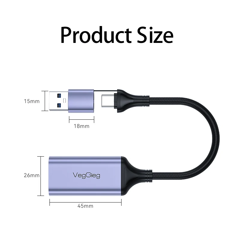 Veggieg  4k Video Capture Card Type C USB 3.0 HDMI  PC Laptop  HDTV  livestream Adapter Cable Video Game Converter Capture Card