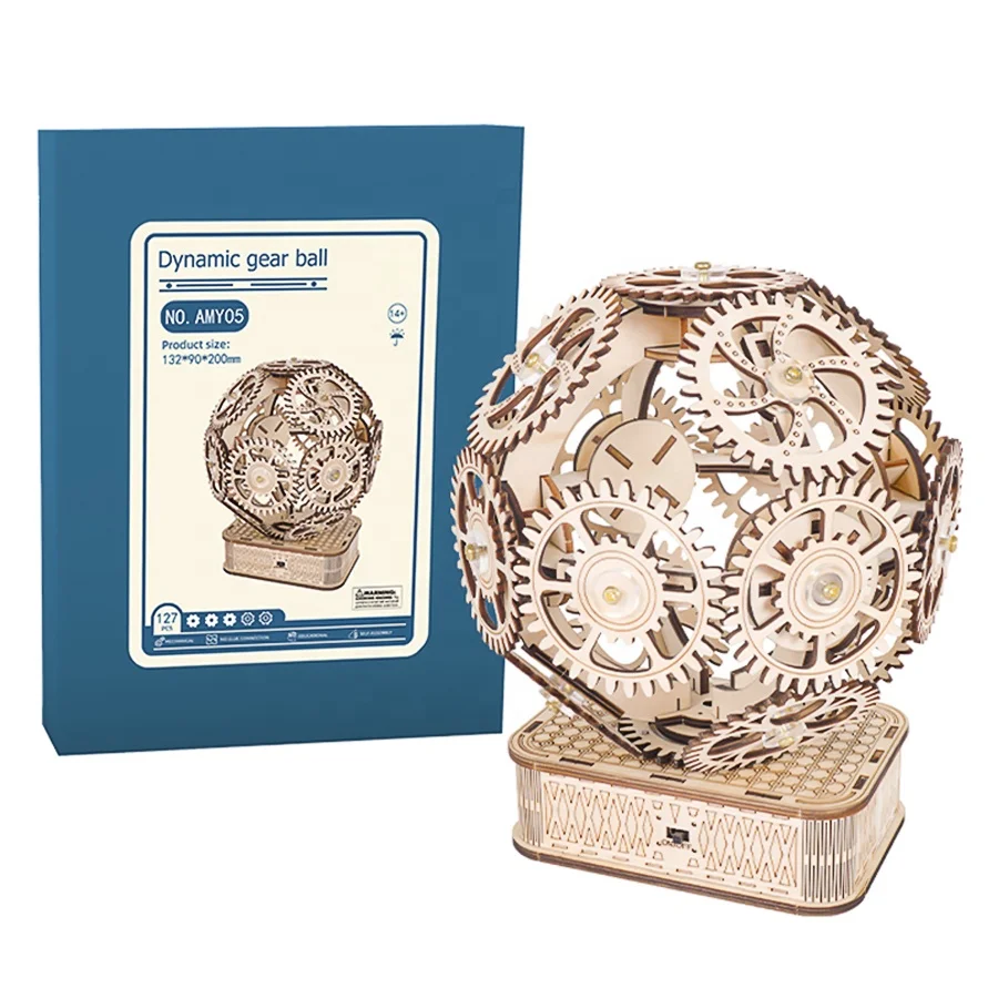 Rotating gear ball model 360 degree rotation drive DIY 3D three dimensional wooden puzzle