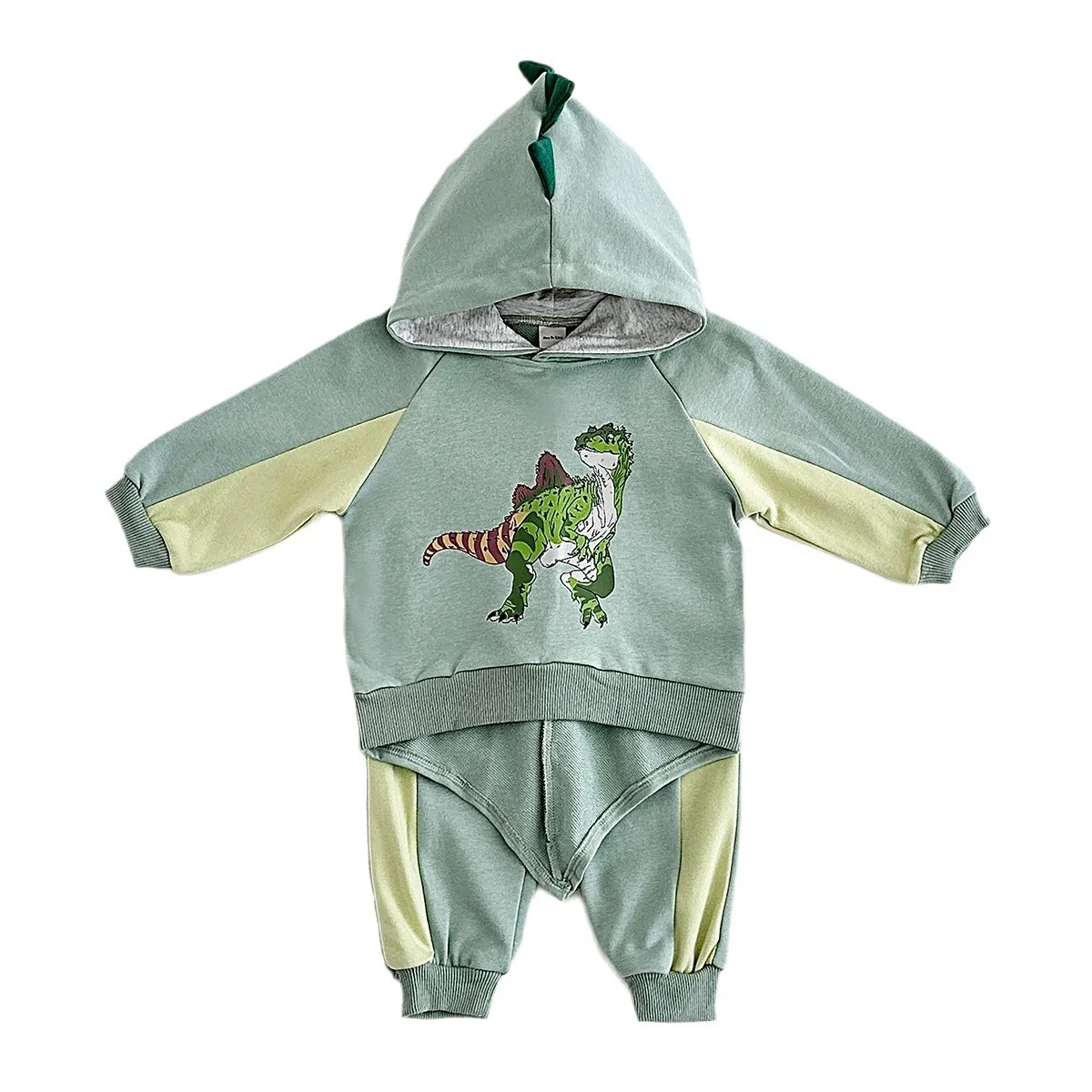 Autumn baby dinosaur hooded long-sleeved soft two-piece suit for newborn boys and girls cute print suit baby infant clothes