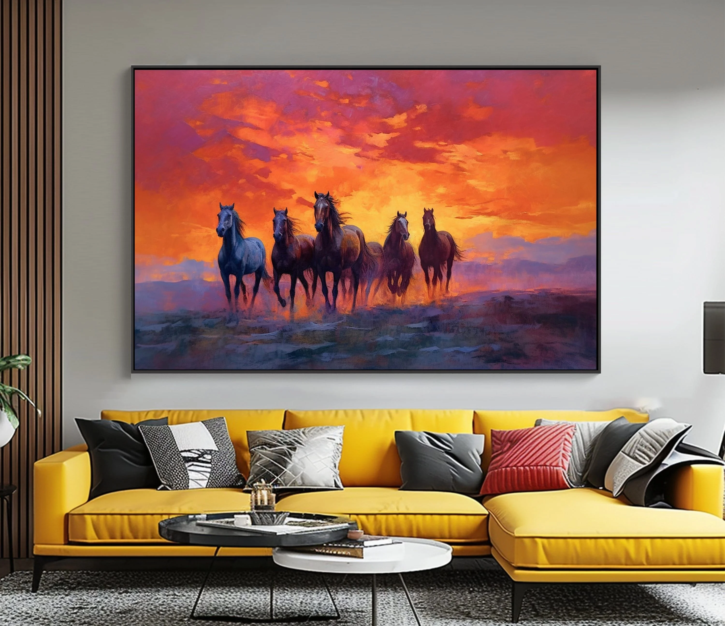 New 100% Handpainted Traditional Chinese Horses Oil Painting on Canvas Featuring Scenic Subjects