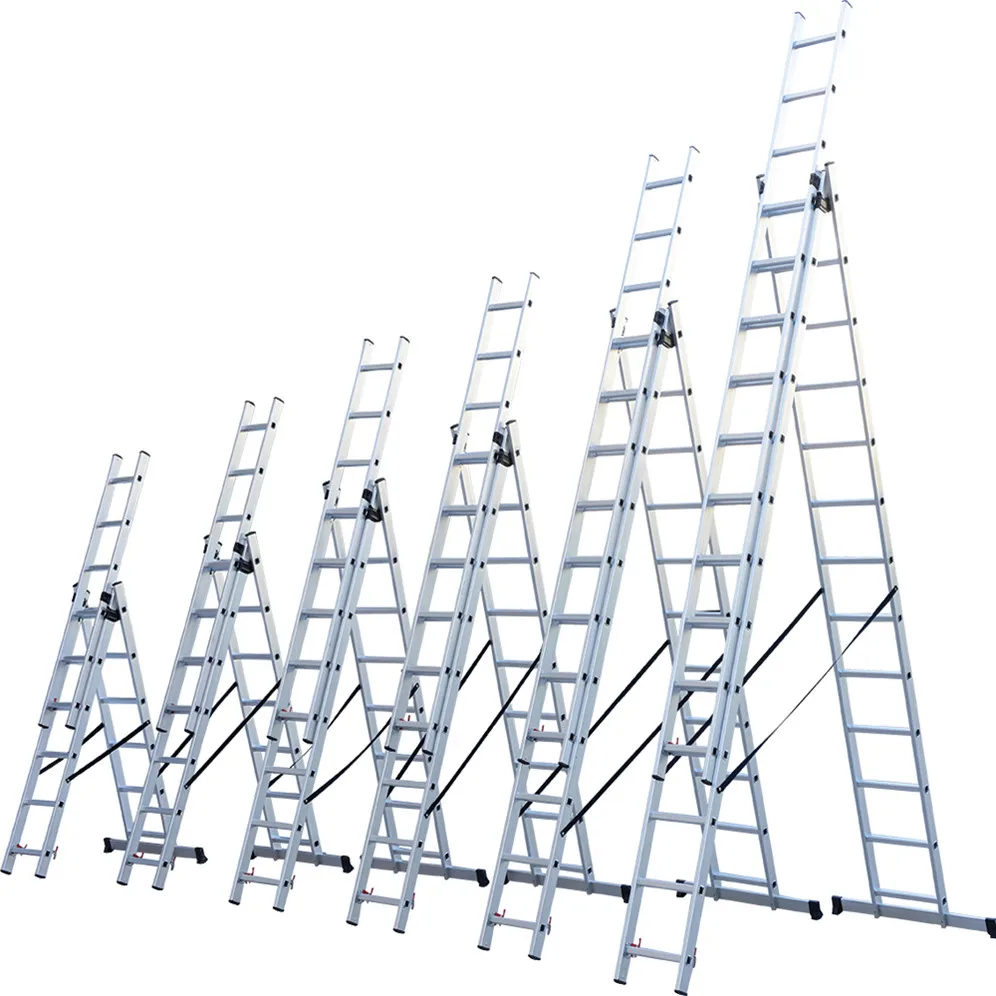 Multi purpose Triple Aluminum Extension Ladder 9.45m  3 Section 11 Step Ladder