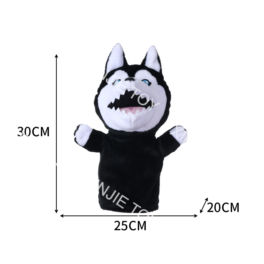 OEM Cartoon Animal Stuffed Customized 30cm Emulation Plush Hand Puppets Black Wolf Toy Puppet