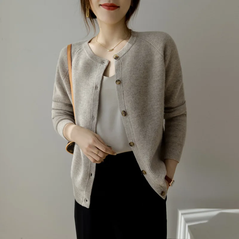 IMField Customization wool cardigan women Female Undyed Warm Lightweight Fitting  Knitted Wool Cardigan