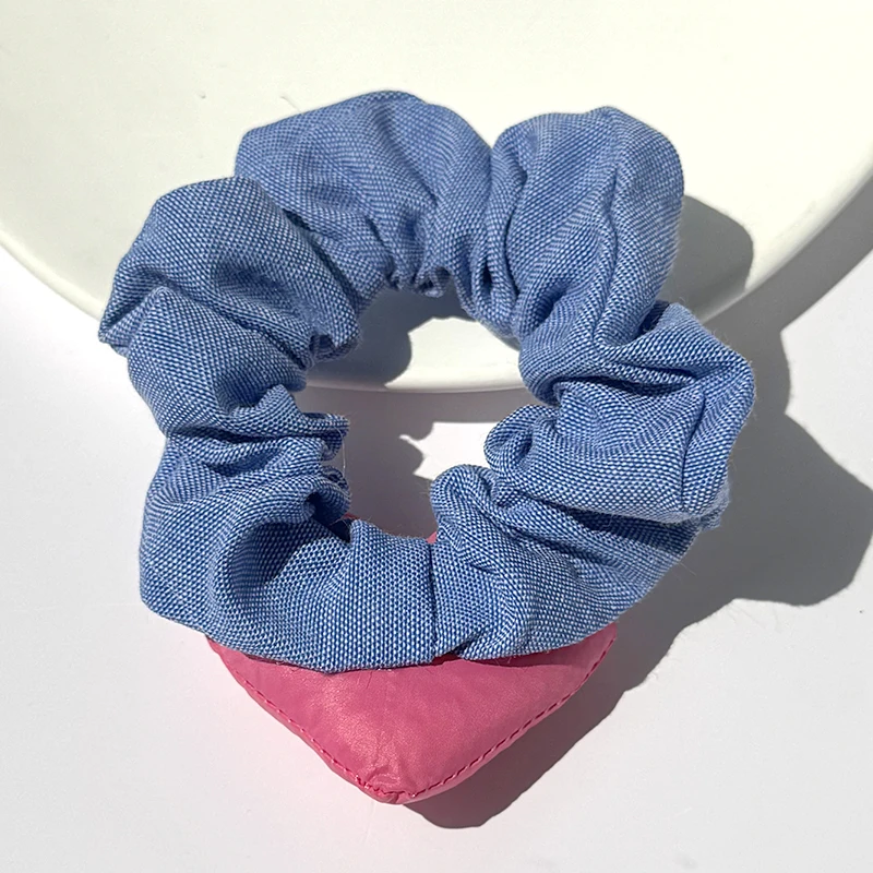 Sweet Simple Peach Heart denim three-dimensional Hair Tie Rubber Band Ponytail Holder hair Scrunchies Women Girl hairband