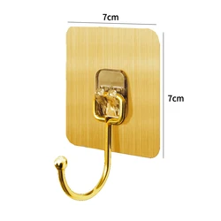 Amazon Hot Sale Brushed Wall Sticker Hook Removable Gold-Plated Strong Self Adhesive Plastic Hanging Clothes Keychain Towel Hook