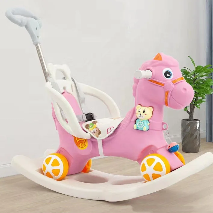new modal multi-functional early education animal toy plastic musical rocking horse slide car 2 in 1 with push handle for kids
