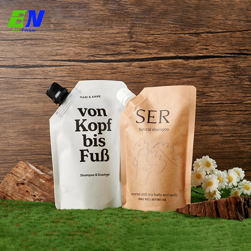 Kraft Paper Extrusion Spout Pouch Portable Drink Juice Packaging Biodegradable PA Material for Sunscreen Cream Coffee Tea