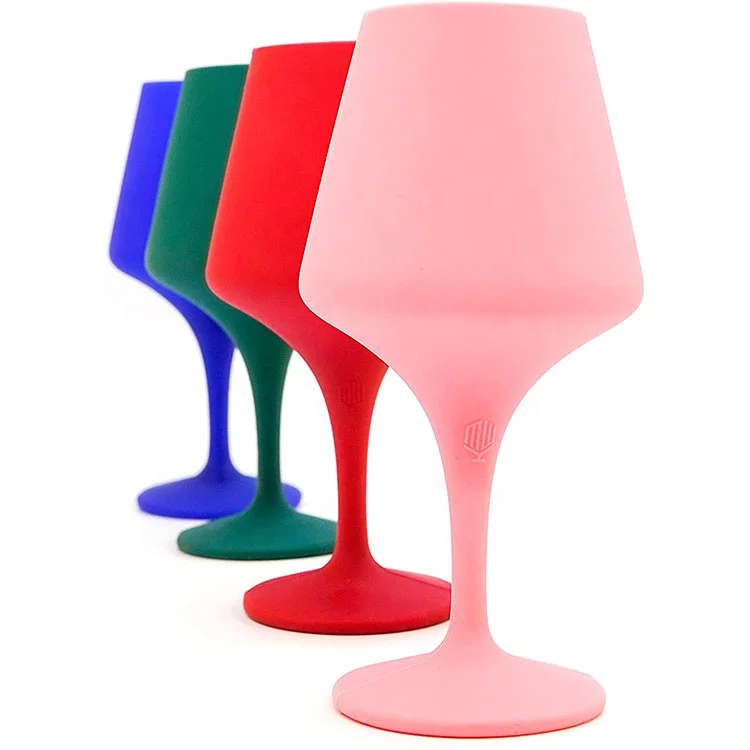 Jinke Wholesale Custom Silicone Anti-Fall Unbreakable Blue Green Red Pink Wineglasses Cup Reusable Stemmed Silicone Wine Glasses