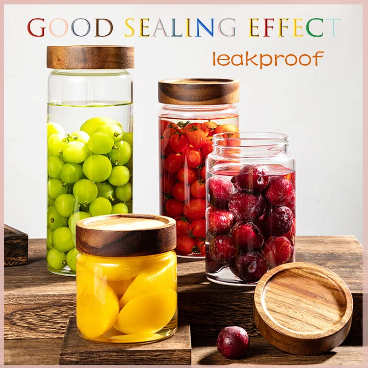 2024 New Arrivals Glass Sealed Jar Acacia Wood Lid Jar Storage Jar For Tangerine Peel Kitchen Storage Food Tea