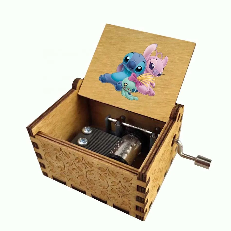 Ever Bright In Spot ! Factory Custom LOGO Cartoon Anime Painting Wooden Mini Hand Crank Music Box For Gift
