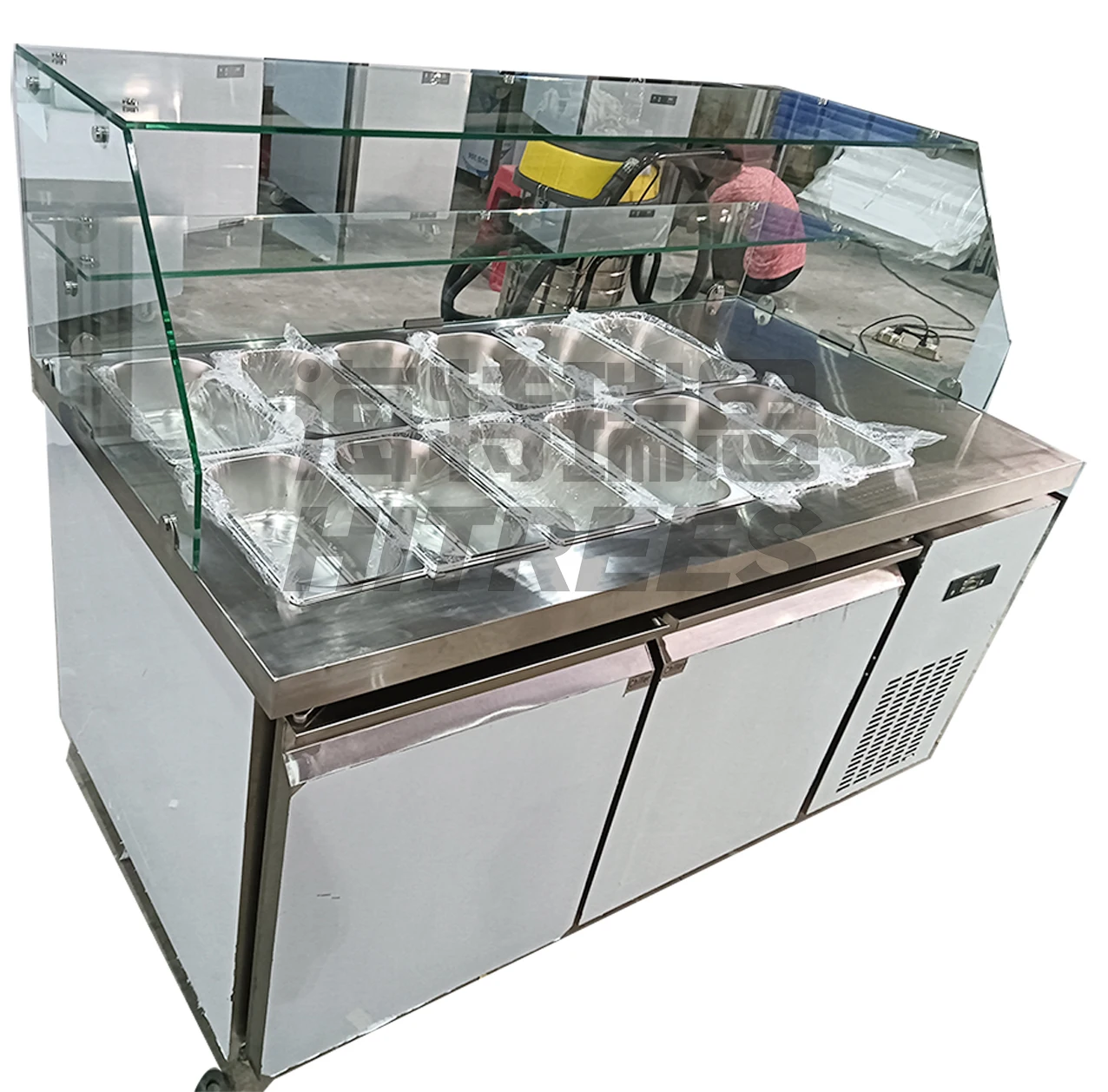 Stainless Steel Pizza Prep Cold Table Top with Divided Tray Parts for Keep Pizza Refrigerated
