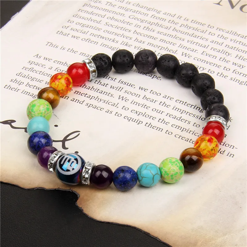 Rinhoo Trend 6mm Volcanic Stone 12 Zodiac Sign Pendant Chakela Round Bead Chakra Bracelet New Yoga Buddha Bead Bangles Jewelry