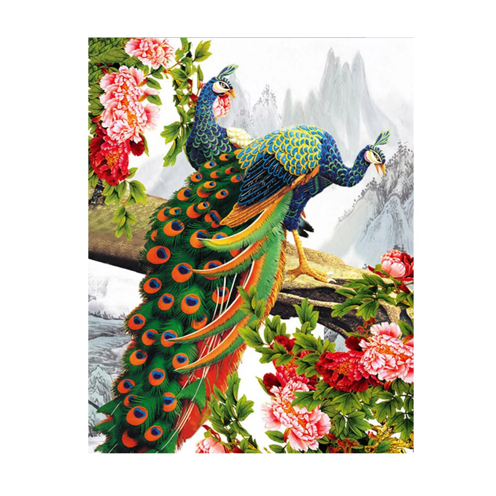 DIY 5D Diamond Embroidery Diamond Mosaic TWO PeacockS Round Diamond Painting Cross Stitch Kits Home Decoration FOR GIFT
