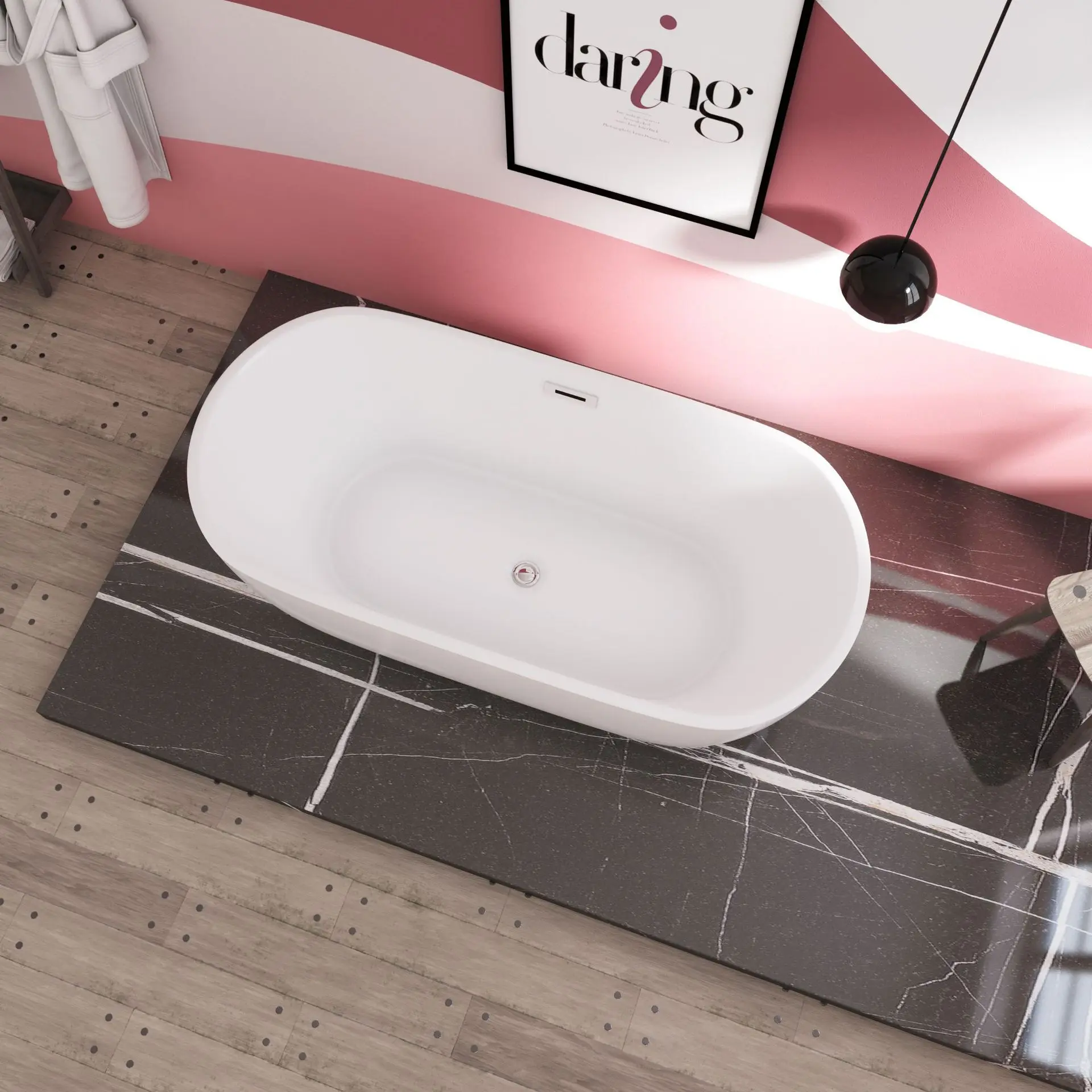 KD-B03 Guangdong Sale Popular Modern Freestanding Acrylic Bathtub Shiny White Color Oval Shape Shower Tub without Faucet Holes