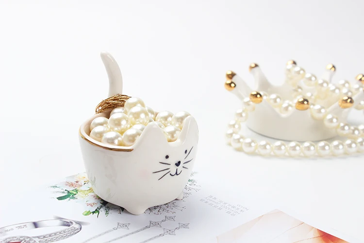 Ceramic Lovely fortune cat Design Trinket Dish Geometric Ceramic Planters  Decorative Bowls Candy Holder