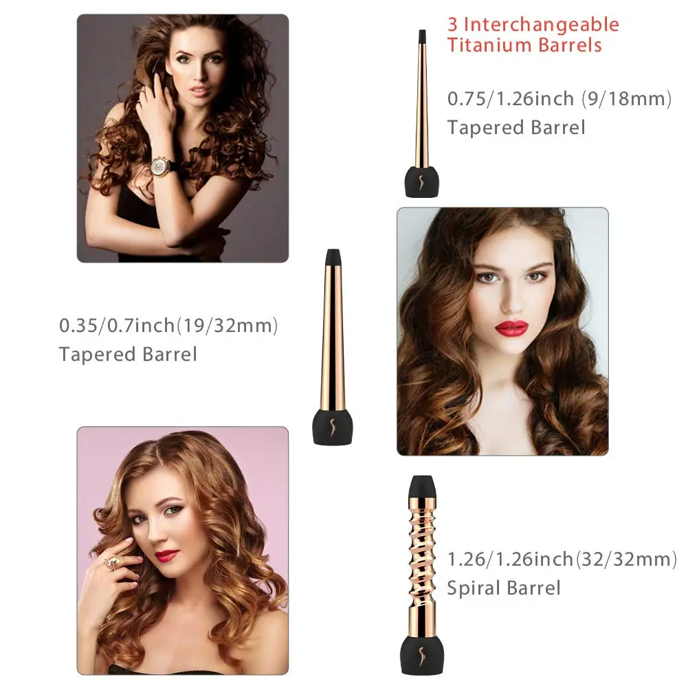 
Custom Gold Curler Iron Wand Set 3 In 1 Interchangeable Curling Wand Ceramic Curling Iron 