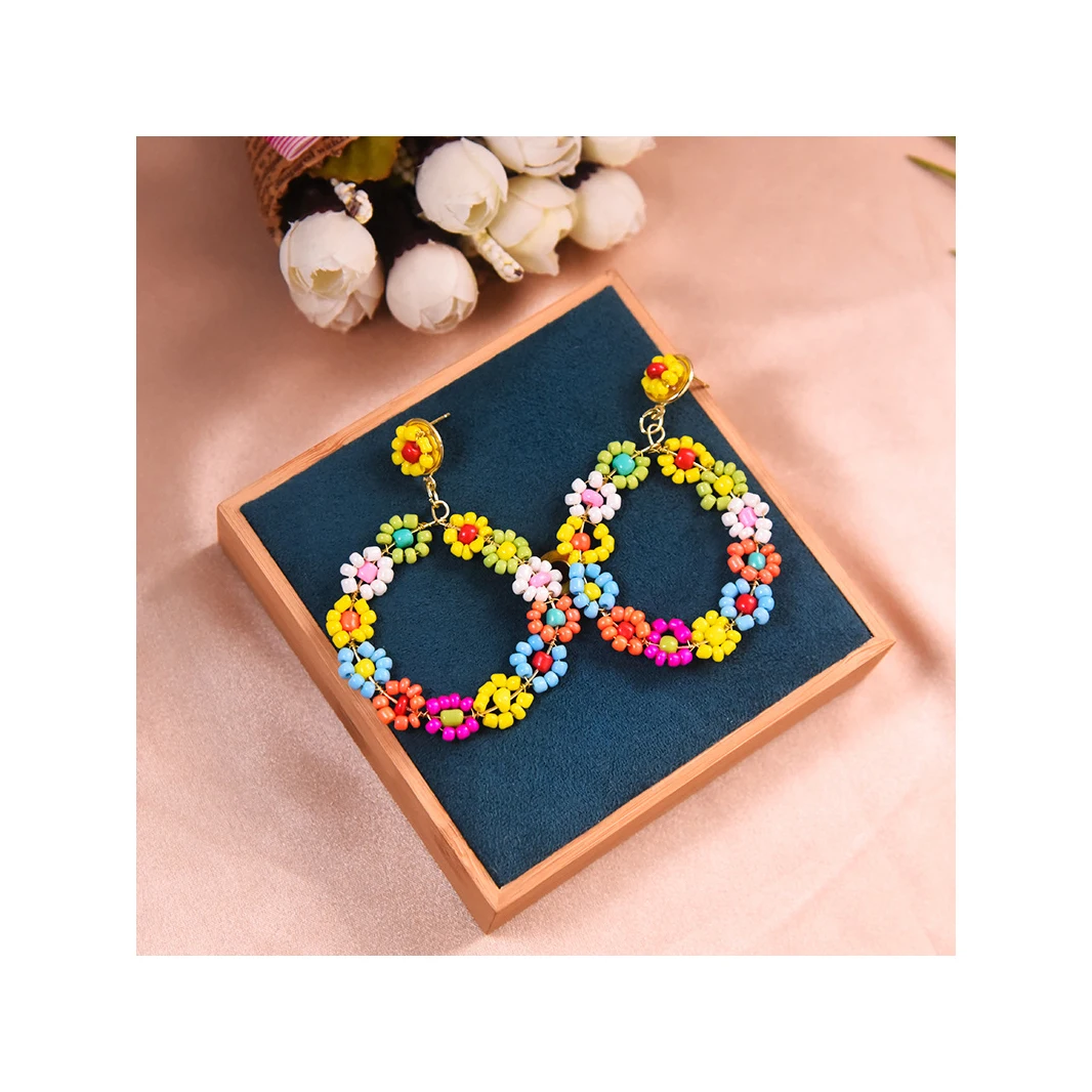 2024  Fashion Jewelry Flower Earrings Handmade Beaded Colorful Daisy Earrings
