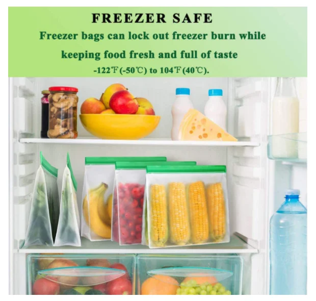 12 pack BPA FREE  Extra-Thick PEVA Eco friendly Zipper Leakproof Freezer Bag Washable Reusable Sandwich Snacks PEVA Storage Bags