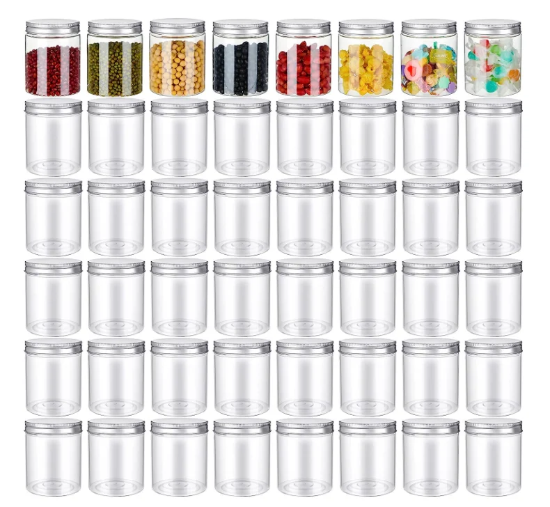 Custom 16oz 32oz 500ml 1000ml Clear Wide Mouth PET Jar With Aluminum Lid Transparent Food Storage Plastic Containers Salad Jar