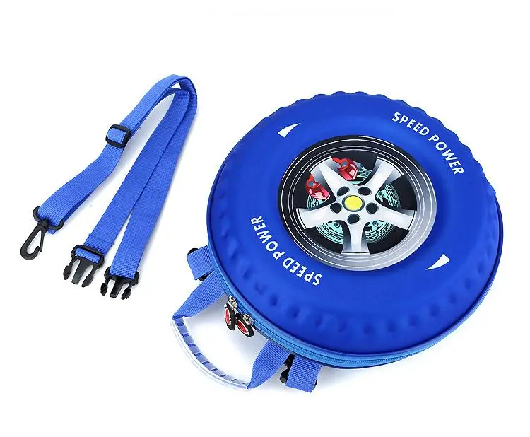 hot sale 3d hard shell novelty kids little boy round school bag car tire pattern school bag