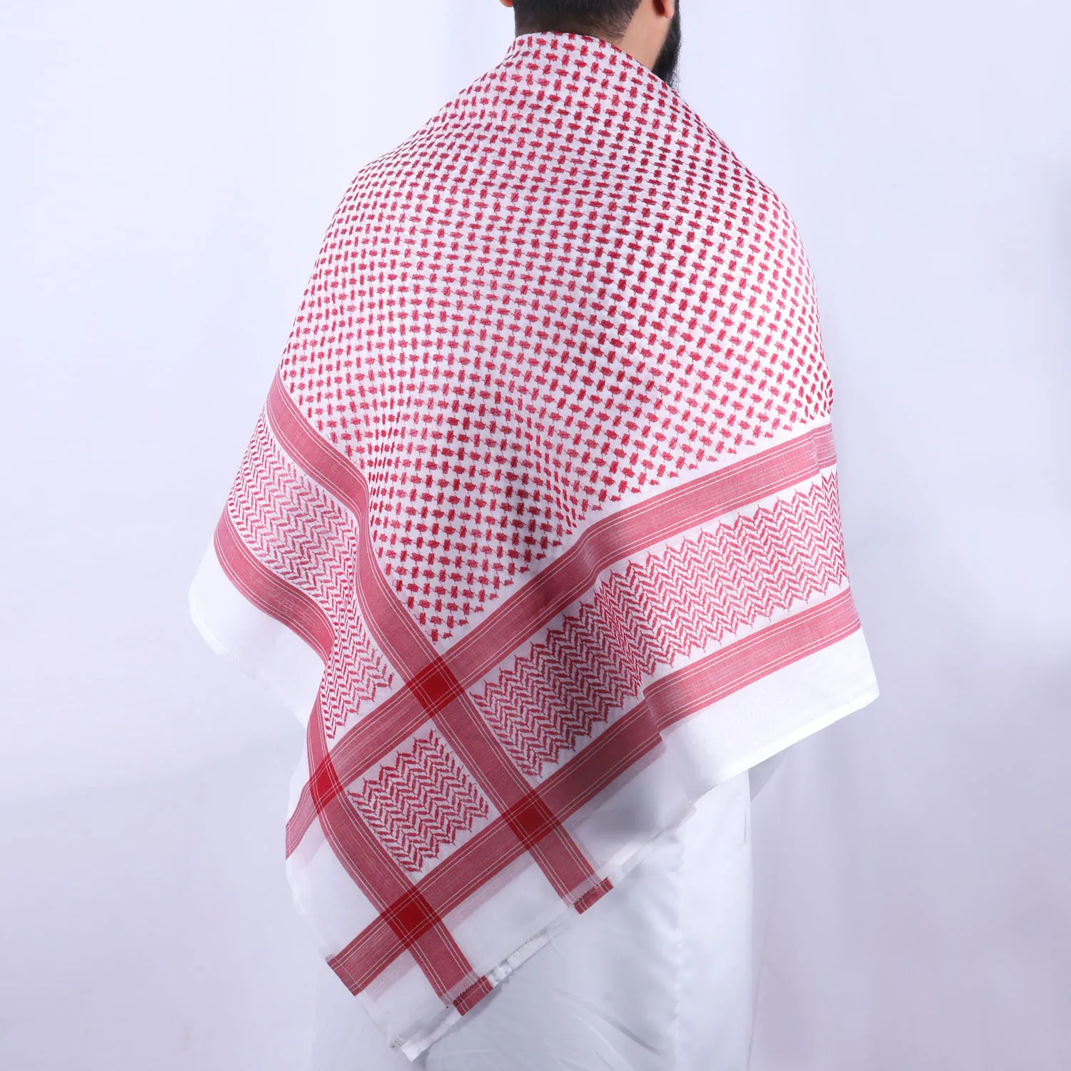 Adult Saudi Palestine Keffiyeh Red Shemagh Arab Premium Wrap Muslim Headwear Head Scarf For Men