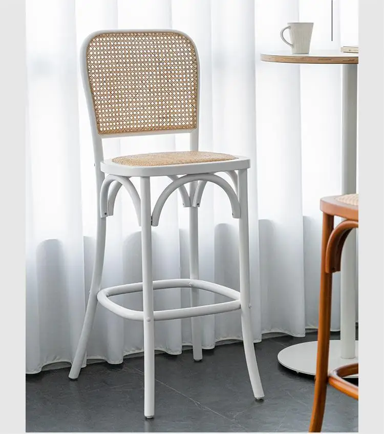 High quality vintage cane high chair for kitchen bar table Nordic solid wood rattan bar stools