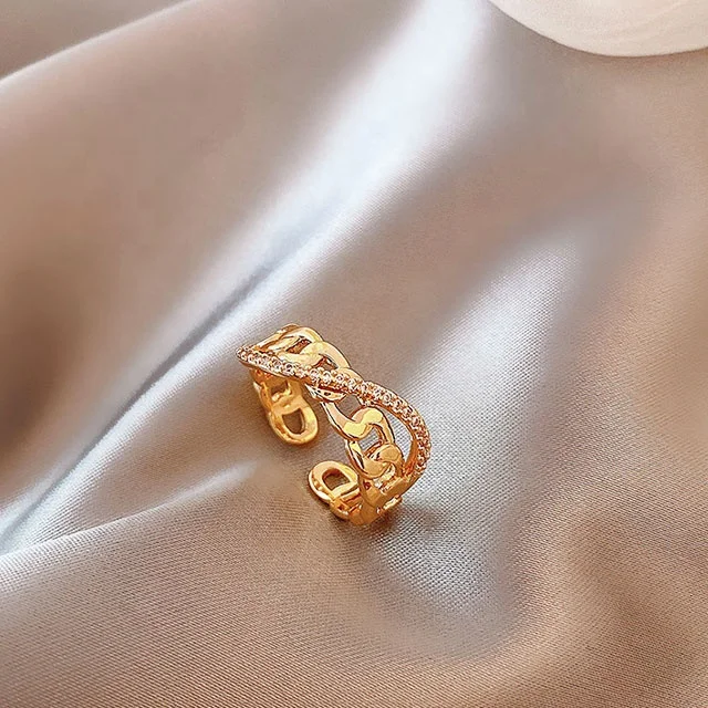 
ADELANTE Retro Micro Inlaid Ins Open Index Finger Adjustable Fashion Personalized Stainless Steel Ring 