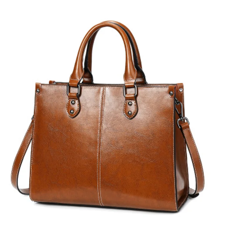 2021 Hot Sale High Quality Real Leather Oil Wax Cowhide Handbags For Women Luxury Tote Handbags From Turkey