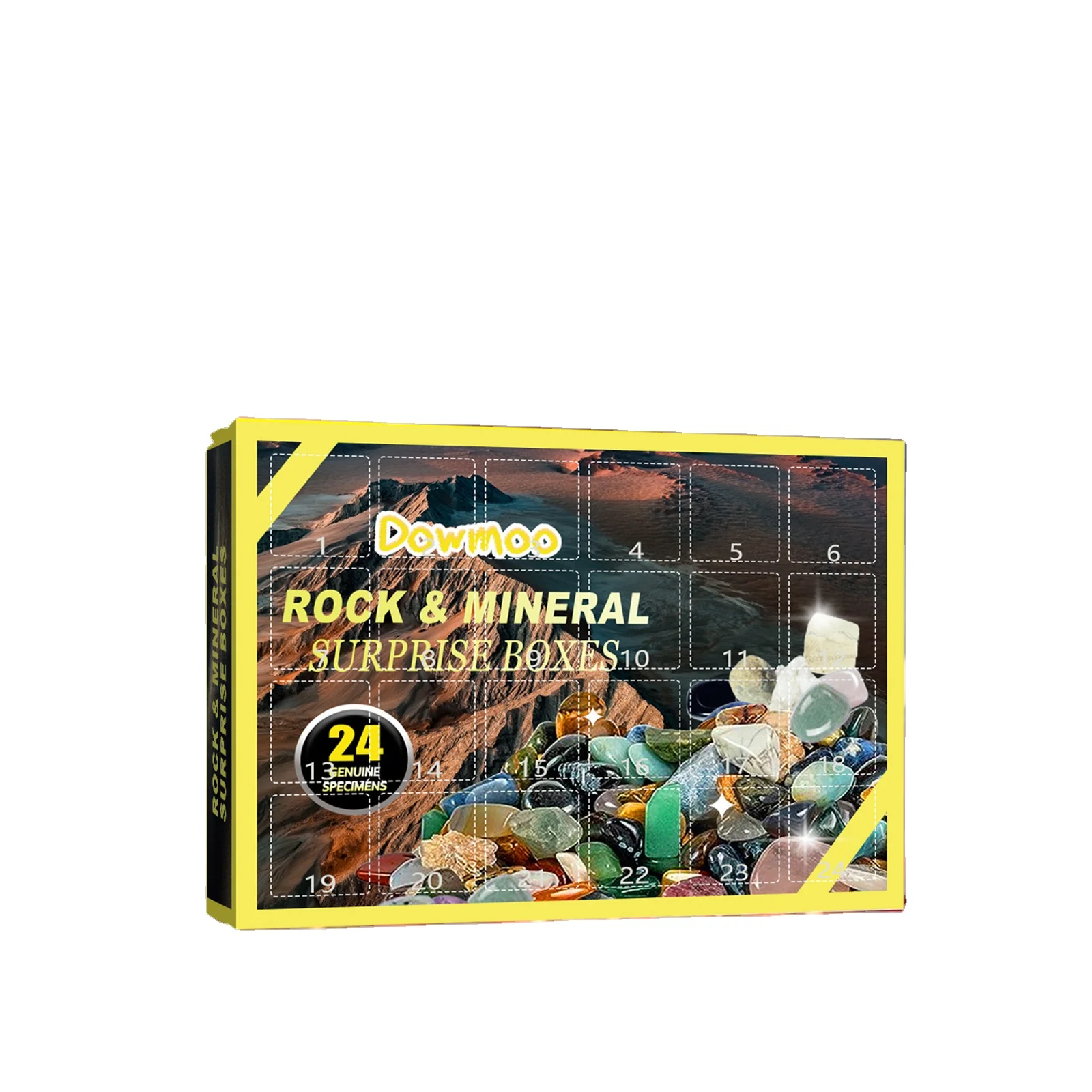 Christmas countdown crystal blind box gemstone mix color natural raw stone healing crystal gift hole box set Advent Calendar