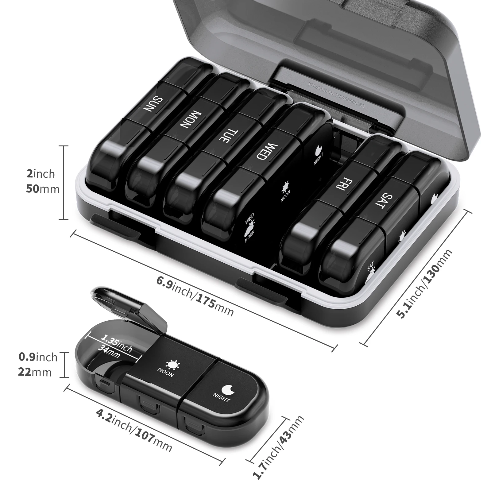 2024 New Arrival 7-Day Tablet Pill Box for Vitamins 175x130x50mm Size 3x7 Grids