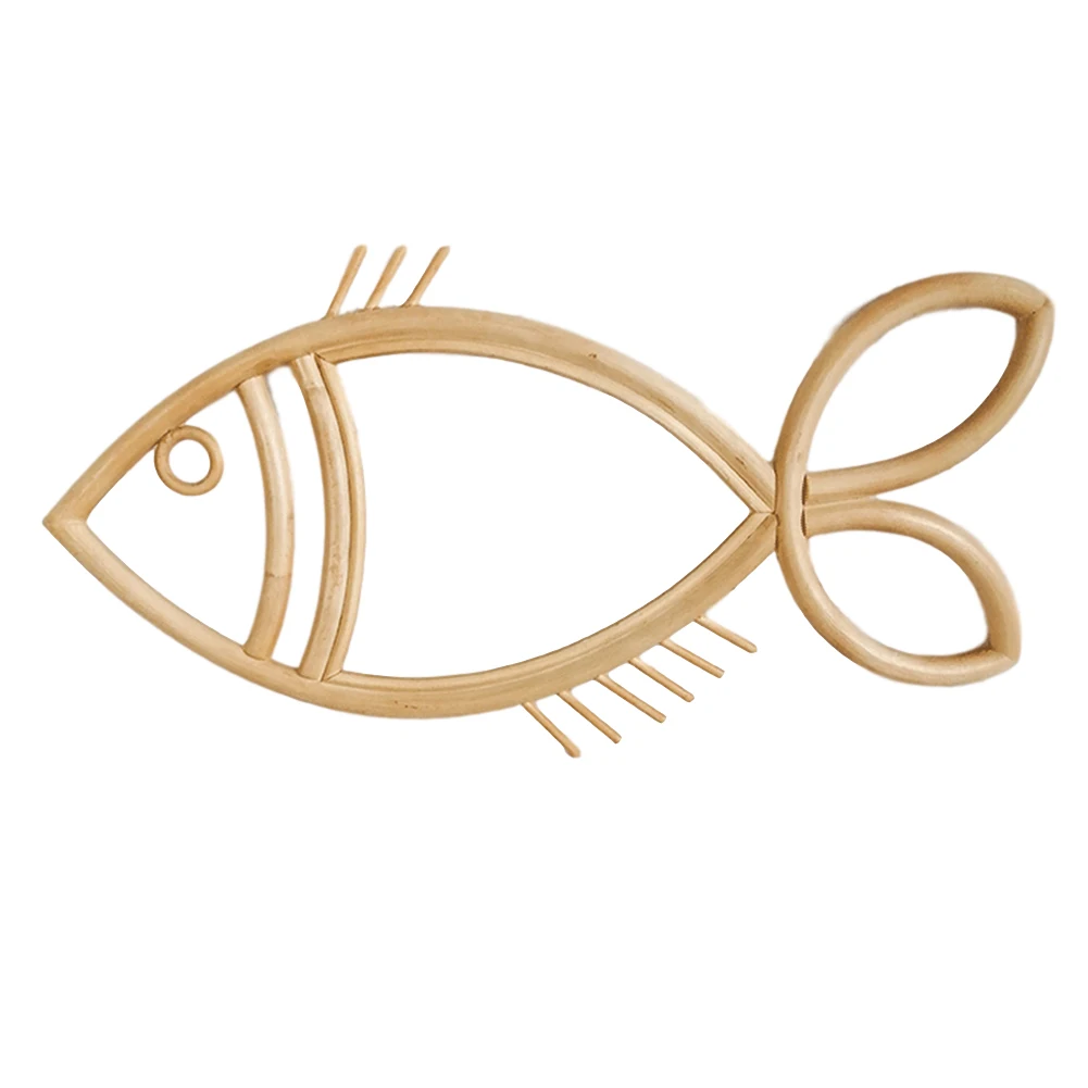 
Mirror Photo Frame Decorative Woven Frame Wall Hanging Fish Shaped Ornament for Photos Makeup Mirror to Decorate Bedroom Porch 
