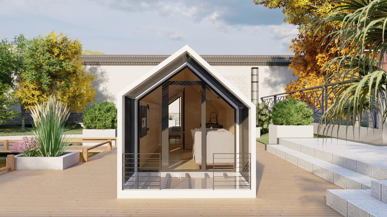 CDPH portable prefabricated tiny home prefabricated warehouse steel structure solar panel system A shape space frame home