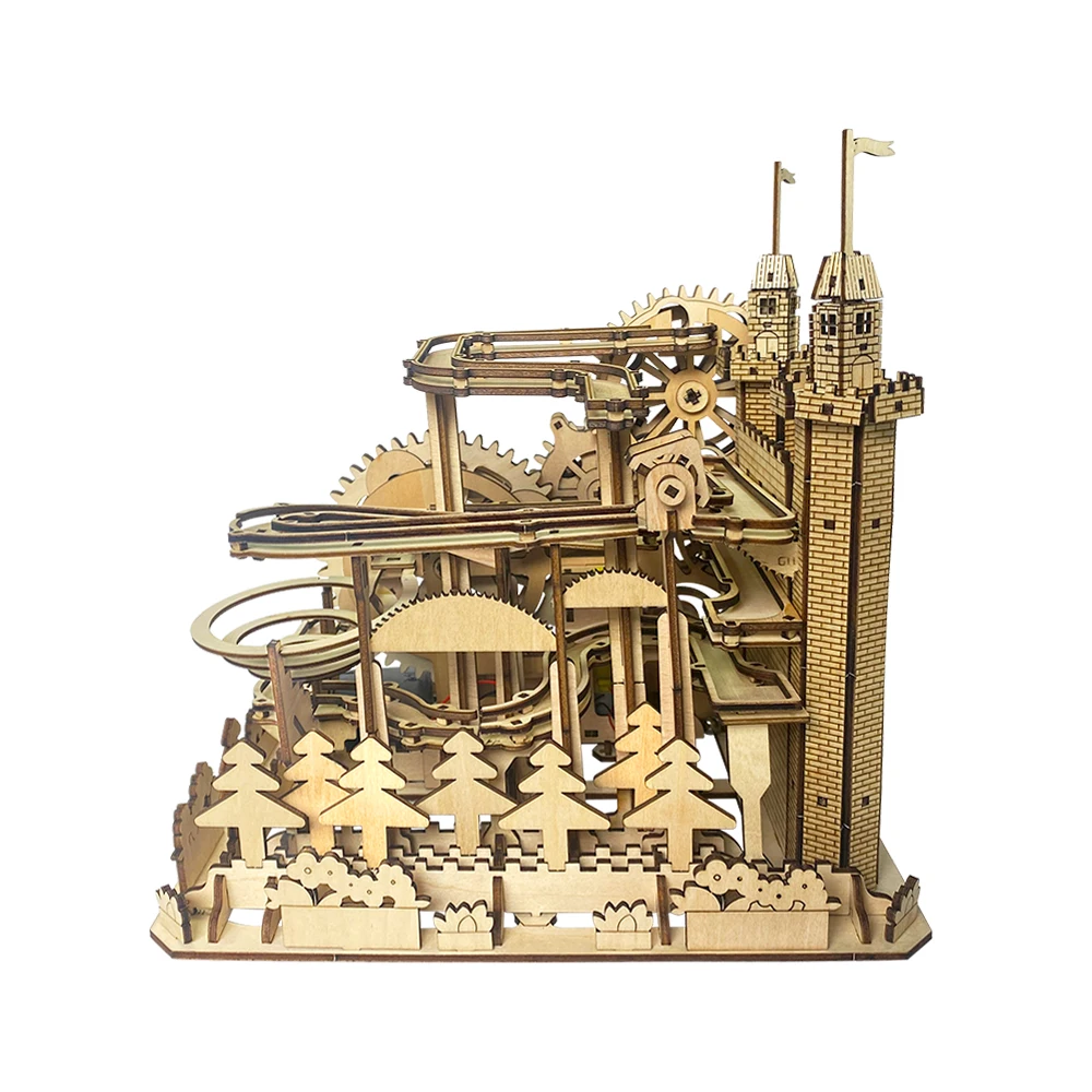Wooden Castle Mechanical Gear Marble Running Track 3D Wooden PuzzleS Educational Toys for Kids and Adult