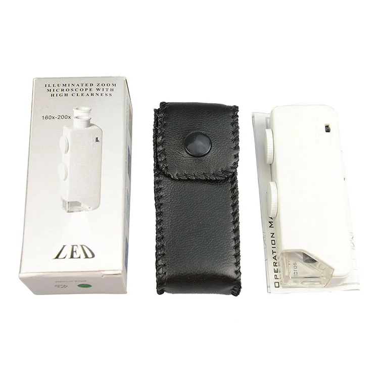 MG10081-1A Mini Handheld 160-200X Pocket Magnifier Loupe Microscope with Leather Bag