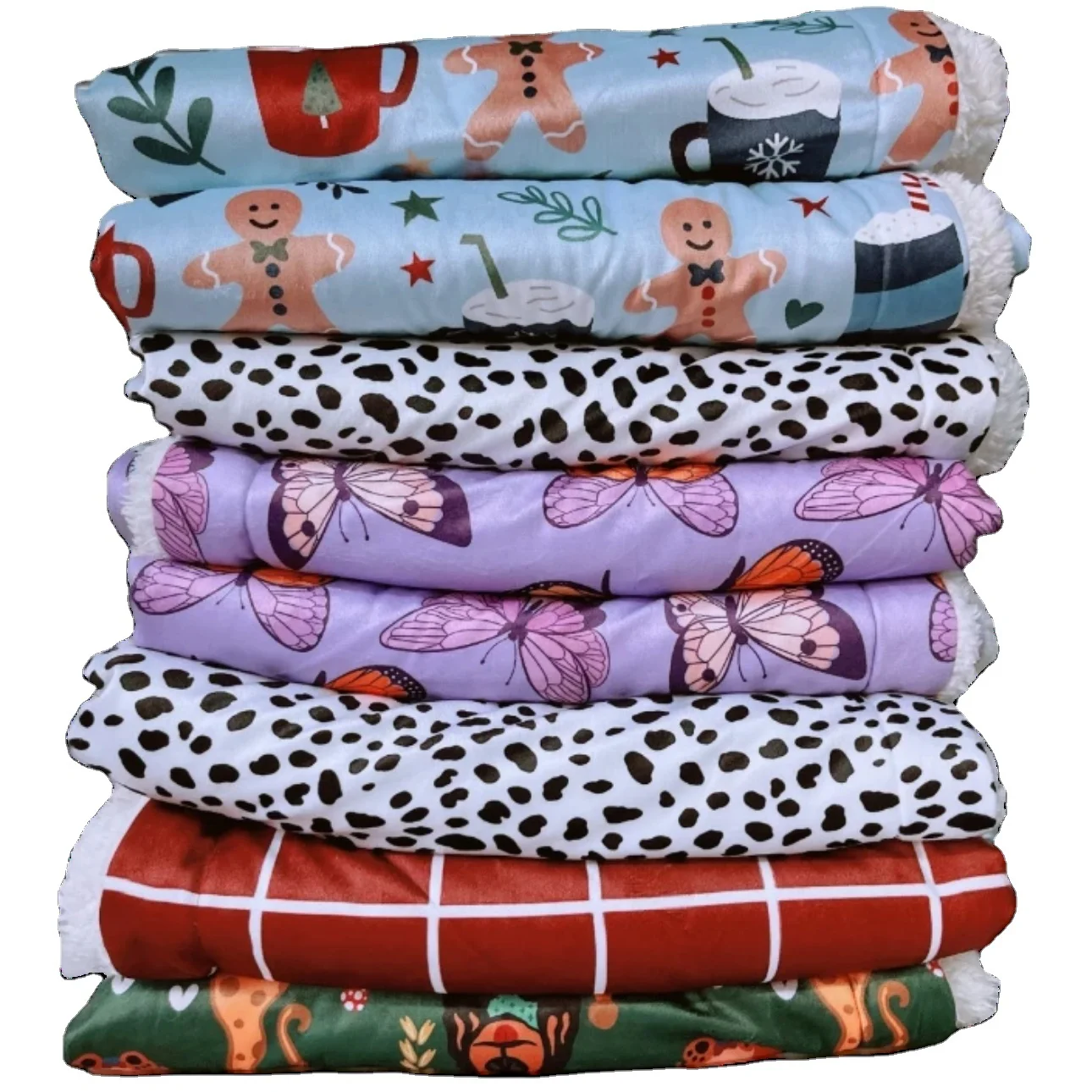 Hot sale 100% polyester custom logo soft and warm flannel fleece and sherpa two layer pet dog blanket