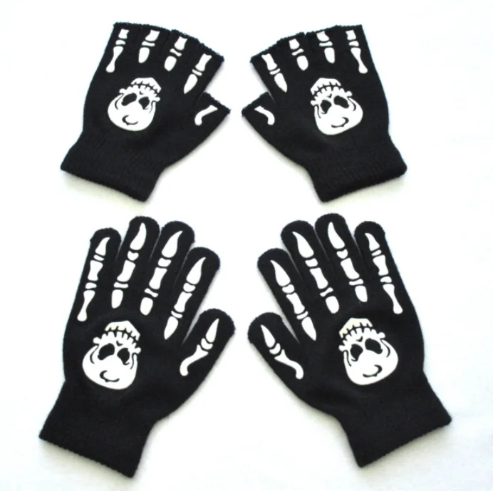 Модные эпоптические зимние варежки мягкие перчатки на полпальца теплые флуоресцентные без пальцев светящиеся ужасные с