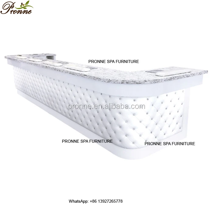 custom made modern lux tufted U shaped large nail bar rolling nail table manicure station salon furniture