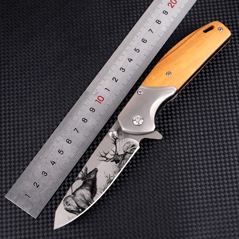 Keensun CL0655 Wooden Handle Folding Pocket Knife for Survival Combat Knife Steel Quick-change Aluminum