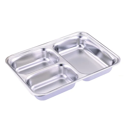 New Product Ideas 2020 3 Compartment Tray Stainless Steel School Lunch Box With Lid Dinner Fast Food Snack Section Plate Cover