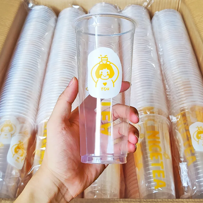 JIMI Custom 500ml 700ml Clear Disposable Boba Bubble Milk Tea Plastic Cups For Parties Drinks