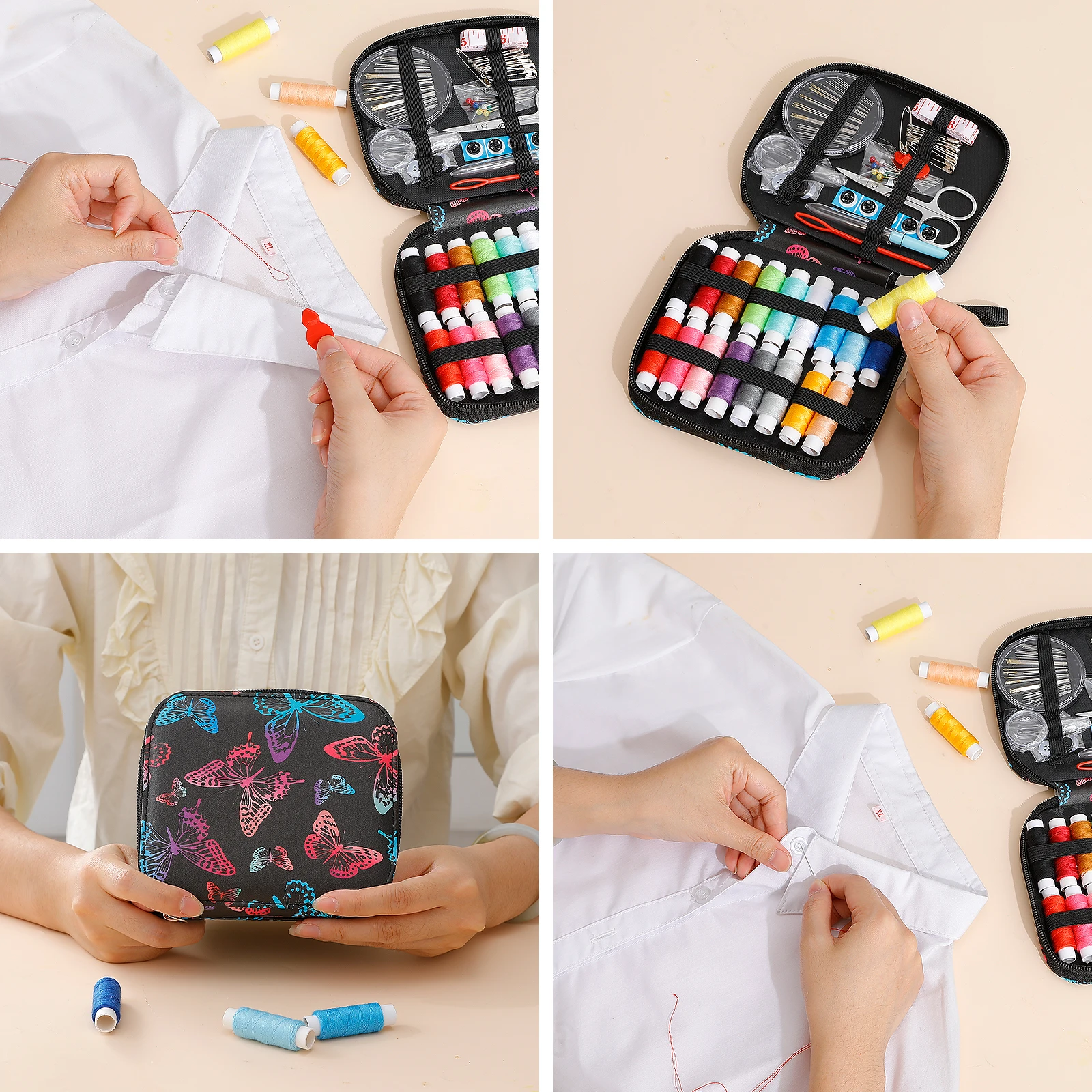 86pcs Butterfly printed pattern Sewing KIT for Adults & Kids , Wholesale high-quality sets With Tape measure, Scissors