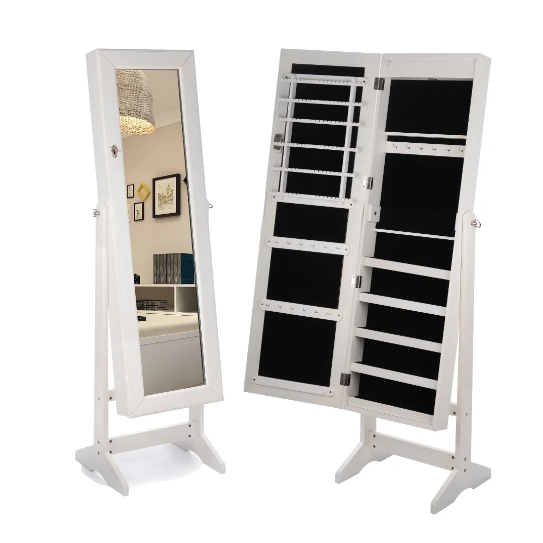 Nordic Style Retro Removable Floor Mirror Functional Jewelry Storage Full Length Dressing Mirror for Bedroom Cloakroom