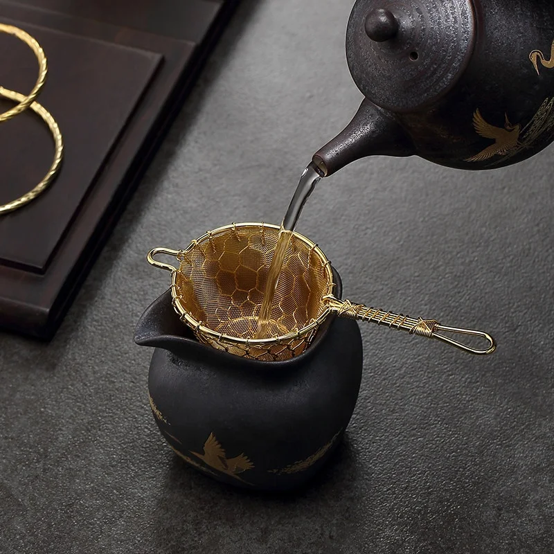 New Brass Woven Mesh Tea Strainer Hand Braided Tea Filter Strainer